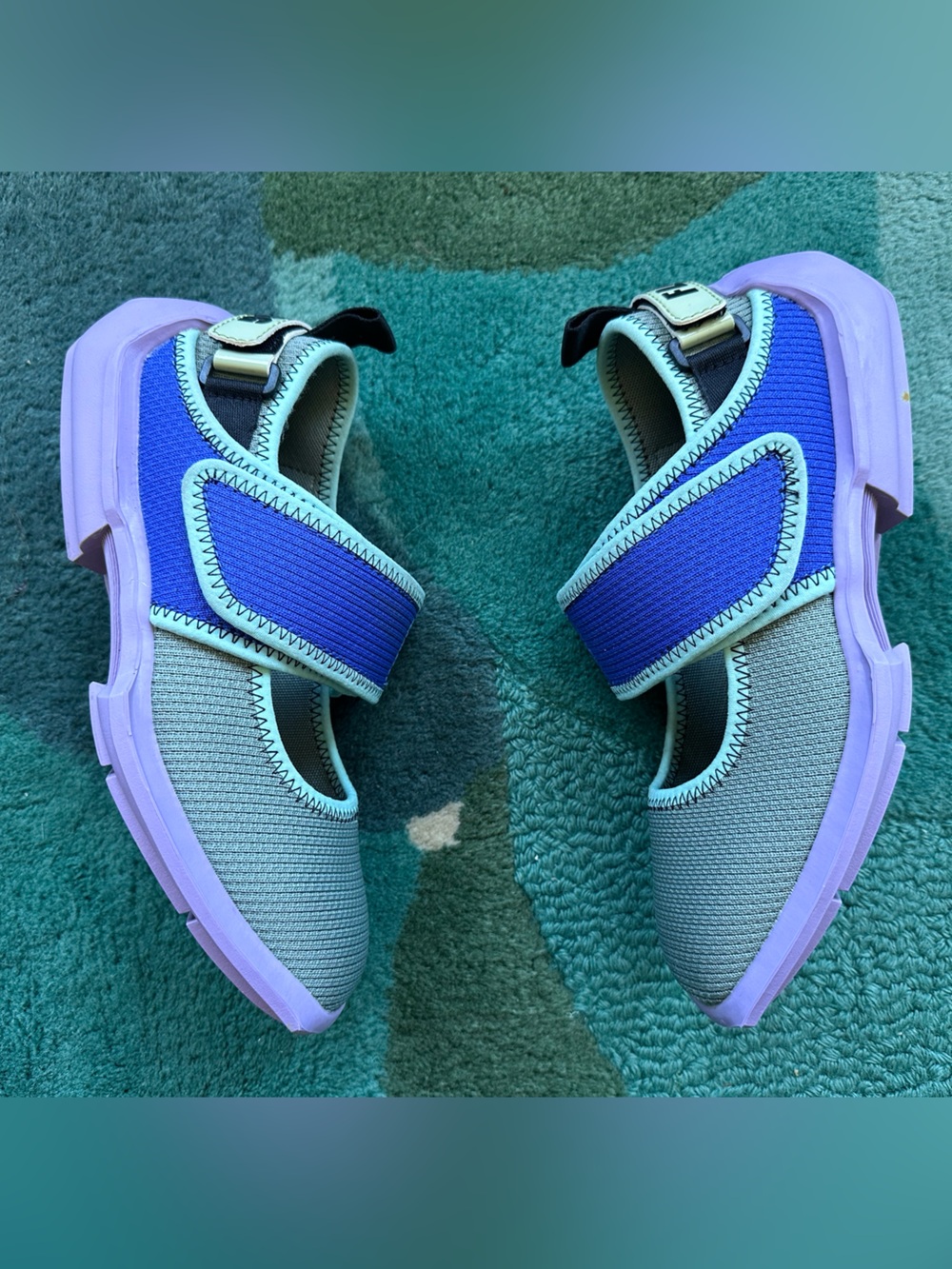 Fluevog EXCELLENT Angel Blair vegan Velcro strap green/blue/purple MJ sneaker -9 - Picture 11 of 16
